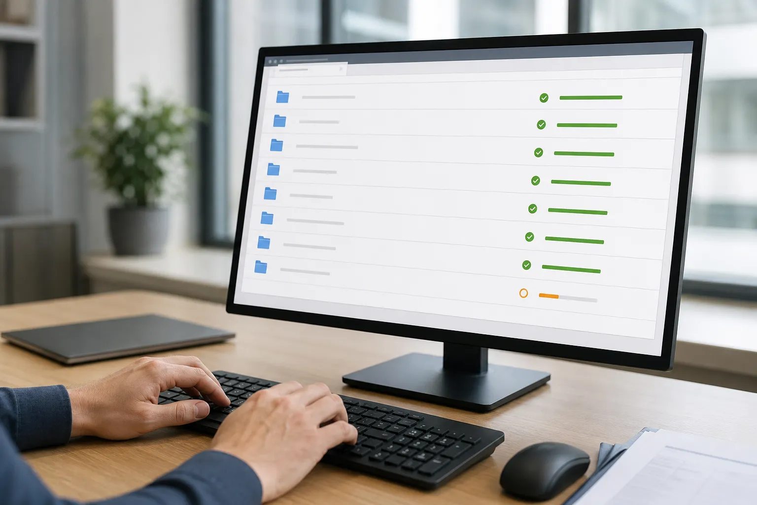 Écran affichant une liste de dossiers traités automatiquement avec des indicateurs de statut
