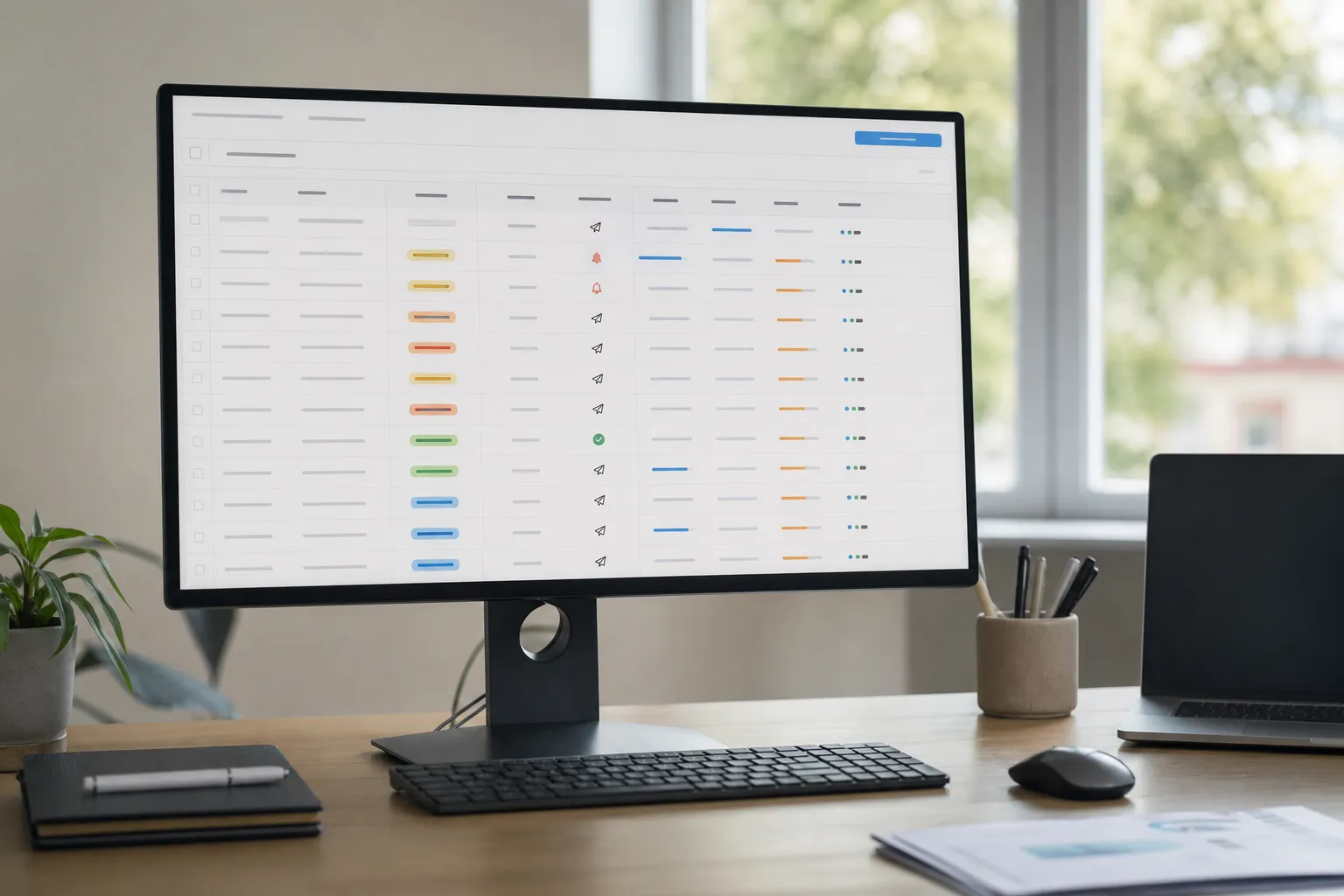 Écran affichant un tableau de suivi de factures avec des statuts de relance automatisée