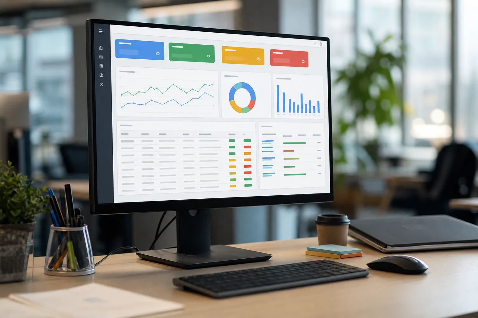 Écran affichant un tableau de suivi de stock et de commandes avec indicateurs colorés