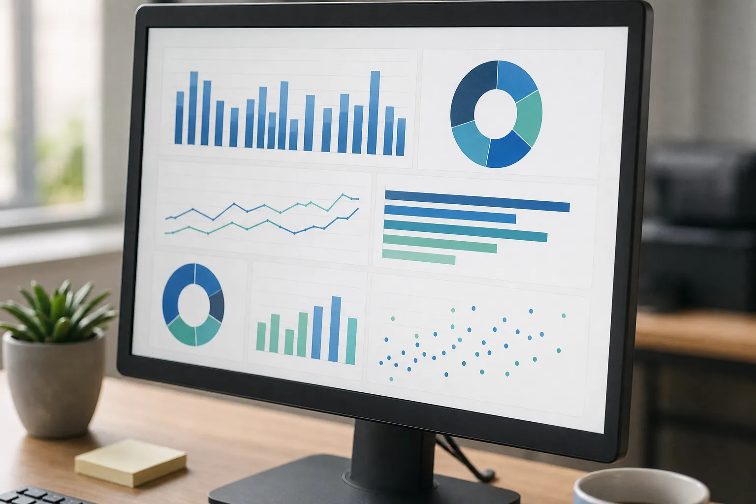 Écran affichant un état des lieux de données d’entreprise sous forme de graphiques simples