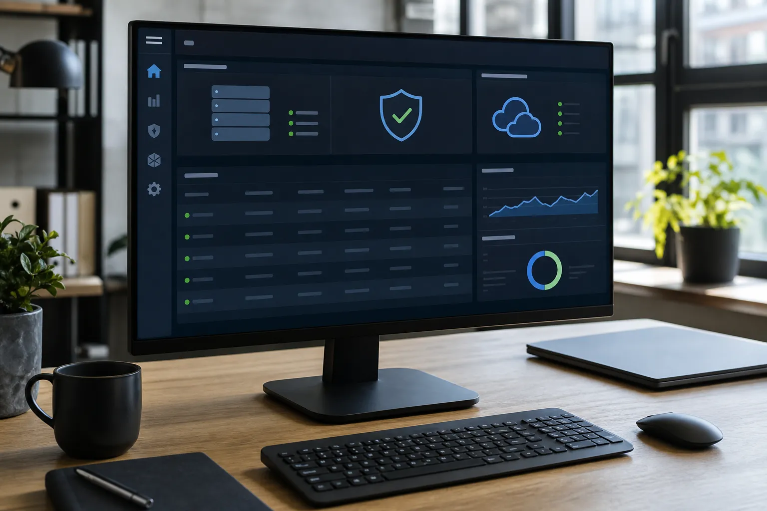 Écran affichant un tableau de configuration de serveur ou d’hébergement avec indicateurs de sécurité